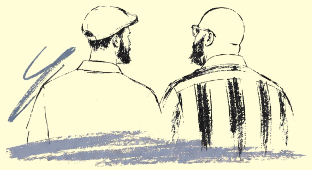 Drawing of the two band members seen from behind