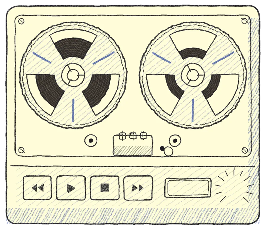 Sketch of a reel-to-reel tape machine