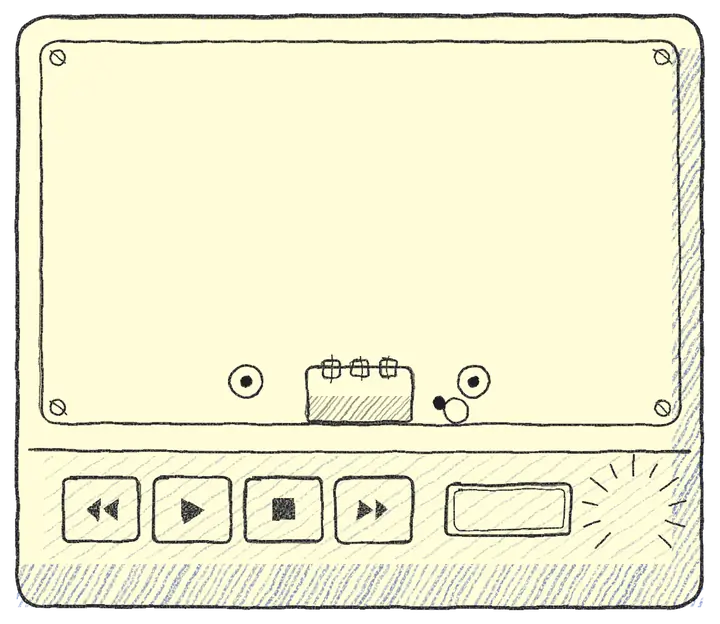 Pencil sketch of a reel-to-reel tape machine